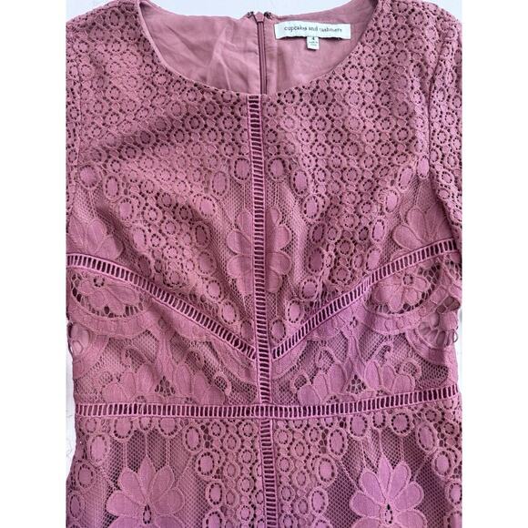 Cupcakes and Cashmere Dress Women’s Size 4 Lace Deco Rose Pink Fitted Lined - Picture 5 of 14